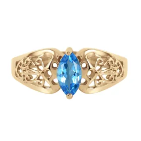 0.2 Carat 14K Solid Yellow Gold Lily Blue Topaz Ring