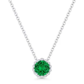 0.45ct Created Emerald 16"Pendant Necklace in 14K White Gold