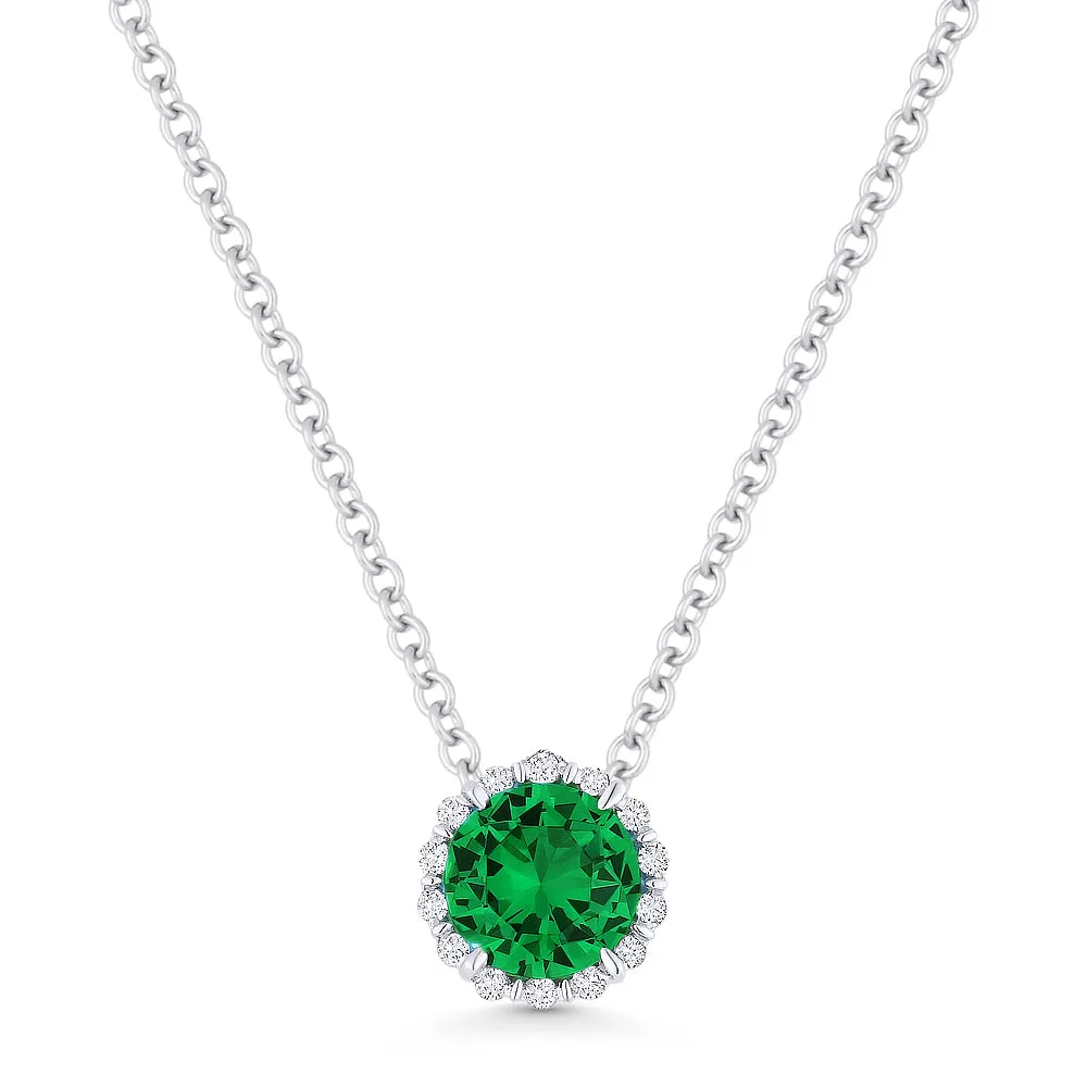 0.45ct Created Emerald 16"Pendant Necklace in 14K White Gold