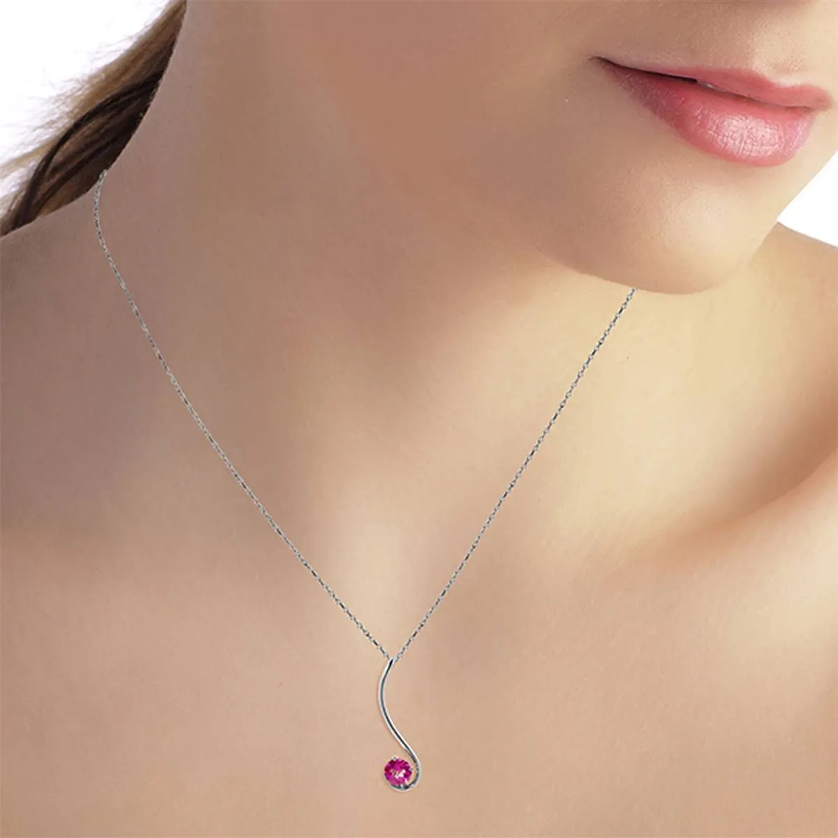 0.55 Carat 14K Solid White Gold Unfalling Sense Pink Topaz Necklace