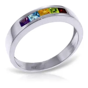 0.6 Carat 14K Solid White Gold Rings Natural Multi Gemstones