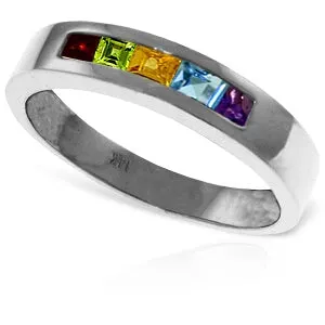 0.6 Carat 14K Solid White Gold Rings Natural Multi Gemstones