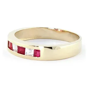 0.63 Carat 14K Solid Yellow Gold Rings Natural Ruby White Topaz