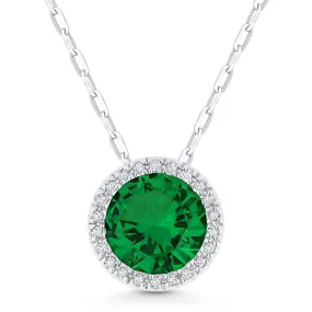 1.22ct Created Emerald 16"Pendant Necklace in 14K White Gold