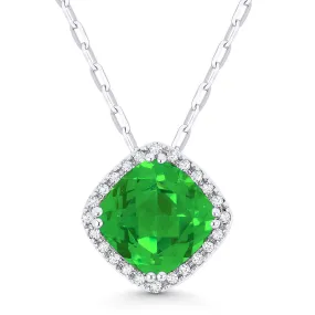 1.29Ct Created Emerald 16"pendant Necklace In 14K White Gold