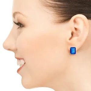 14 Carat 14K Solid Yellow Gold Distinction Blue Topaz Earrings