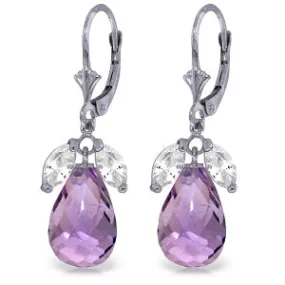 14.4 Carat 14K Solid White Gold Stretched Hand Amethyst White Topaz Earrings
