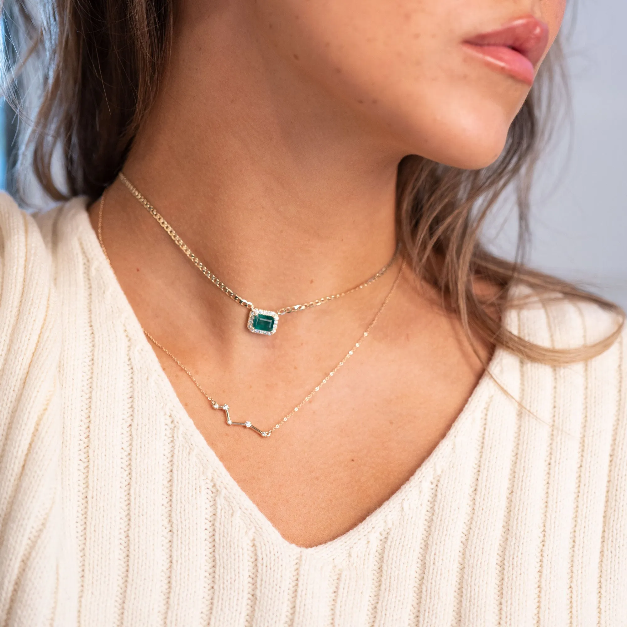 14k Emerald Halo Necklace .25 CTW