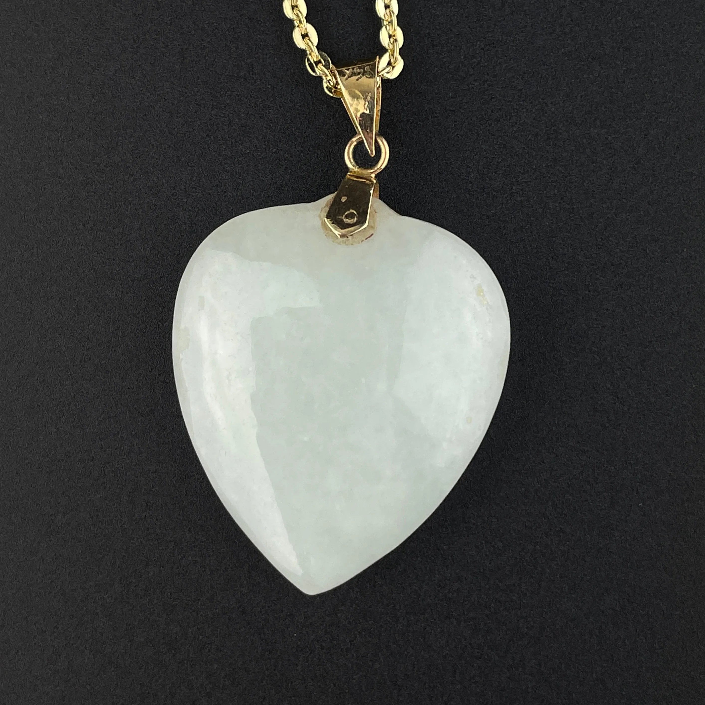 14K Gold Carved Jade Heart Pendant Necklace