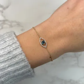 14K GOLD DIAMOND BLUE TOPAZ EVIE EVIL EYE BRACELET