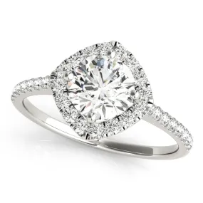 14K Halo Round Center Cushion Engagement Ring