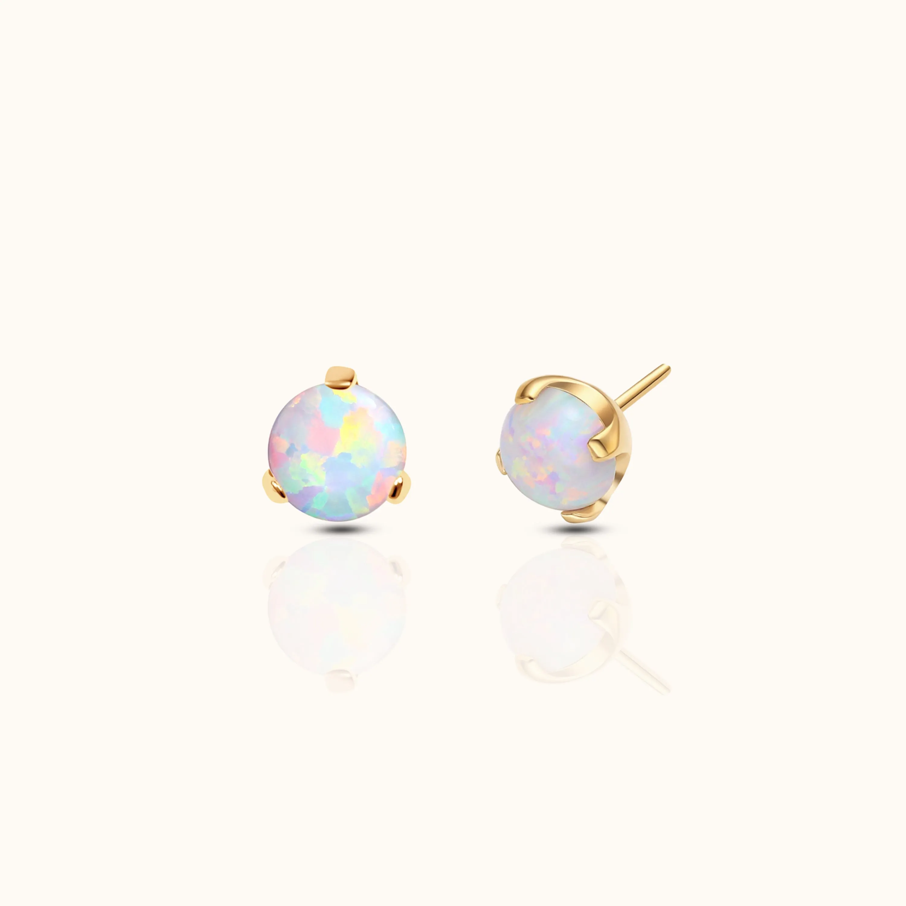 14K Solid Gold 3mm Opal Threadless Labret Flat Back Earring