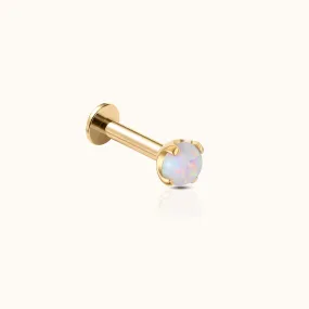 14K Solid Gold 3mm Opal Threadless Labret Flat Back Earring