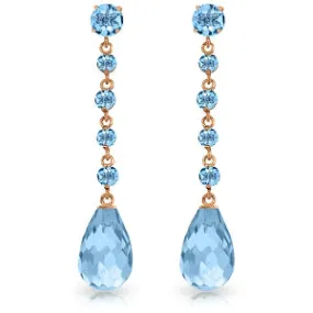 14K Solid Rose Gold Chandelier Pear Cut Blue Topaz Earrings