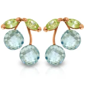 14K Solid Rose Gold Earrings w/ Blue Topaz & Peridots