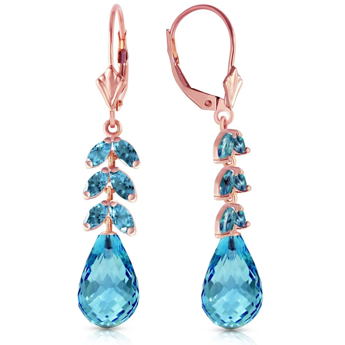 14K Solid Rose Gold Leverback Earrings Blue Topaz Series Classic