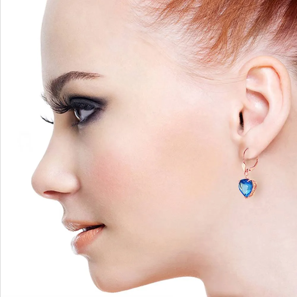 14K Solid Rose Gold Leverback Earrings Natural 10mm Heart Blue Topaz
