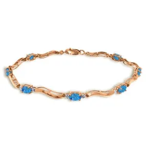 14K Solid Rose Gold Tennis Bracelet w/ Diamonds & Blue Topaz