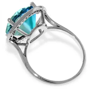 14K Solid White Gold Ring w/ Natural Black / White Diamonds & Blue Topaz