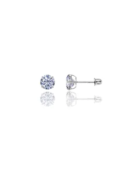 14K White Gold 6MM Round CZ Screwback Stud Earrings