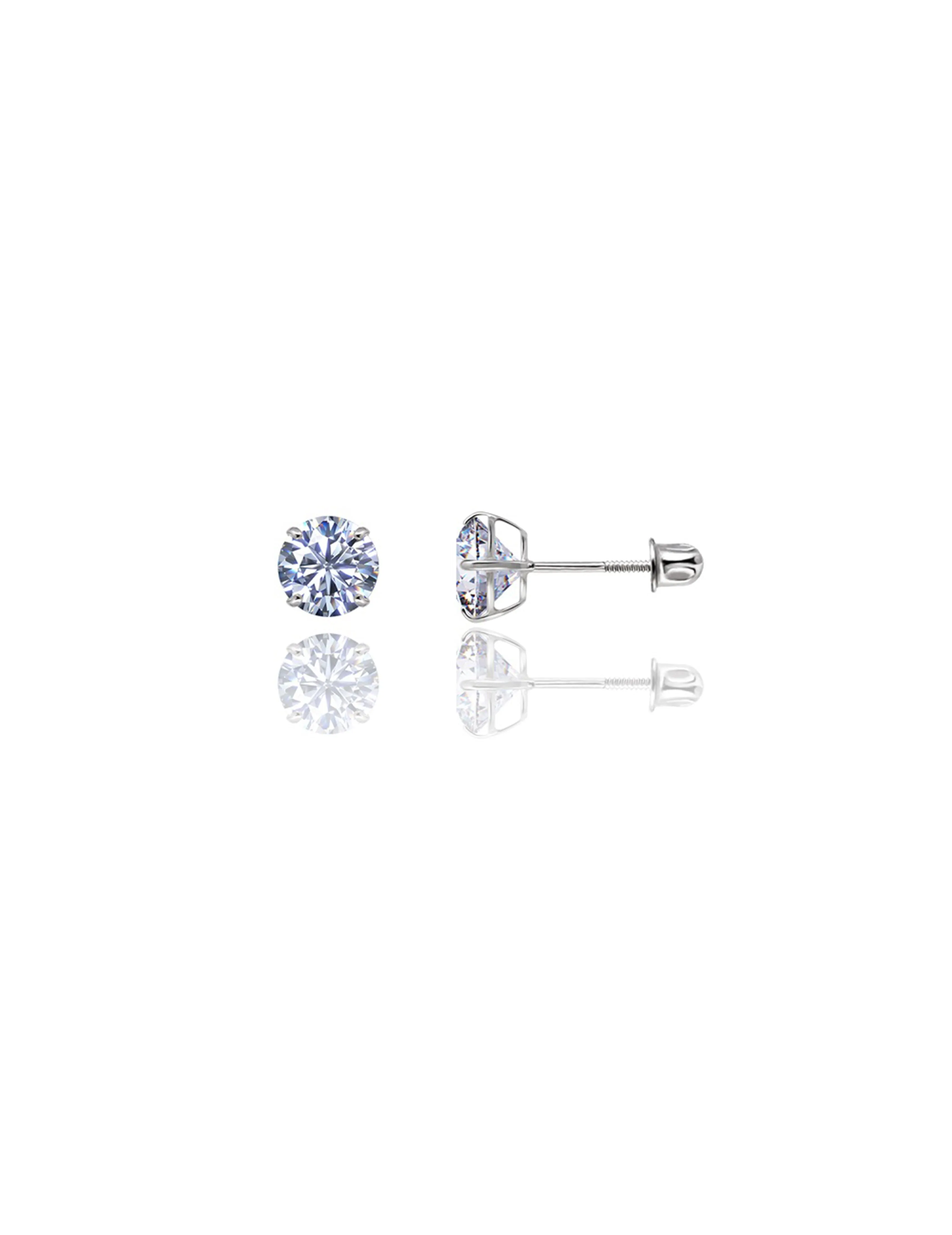 14K White Gold 6MM Round CZ Screwback Stud Earrings