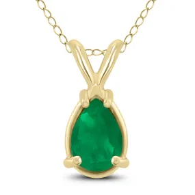 14K Yellow Gold 6X4Mm Pear Emerald Pendant