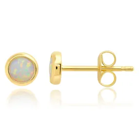 14K Yellow Gold Bezel Set Round 4MM Created Opal Stud Earrings