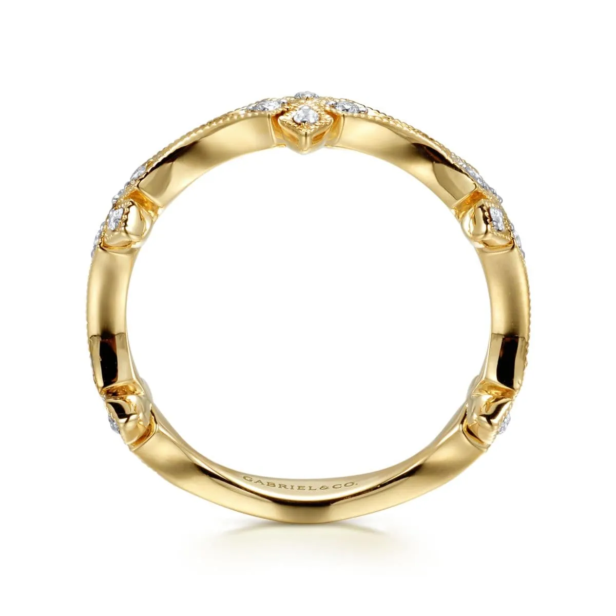 14K Yellow Gold Diamond Floral Station Stackable Ring - LR50891Y45JJ