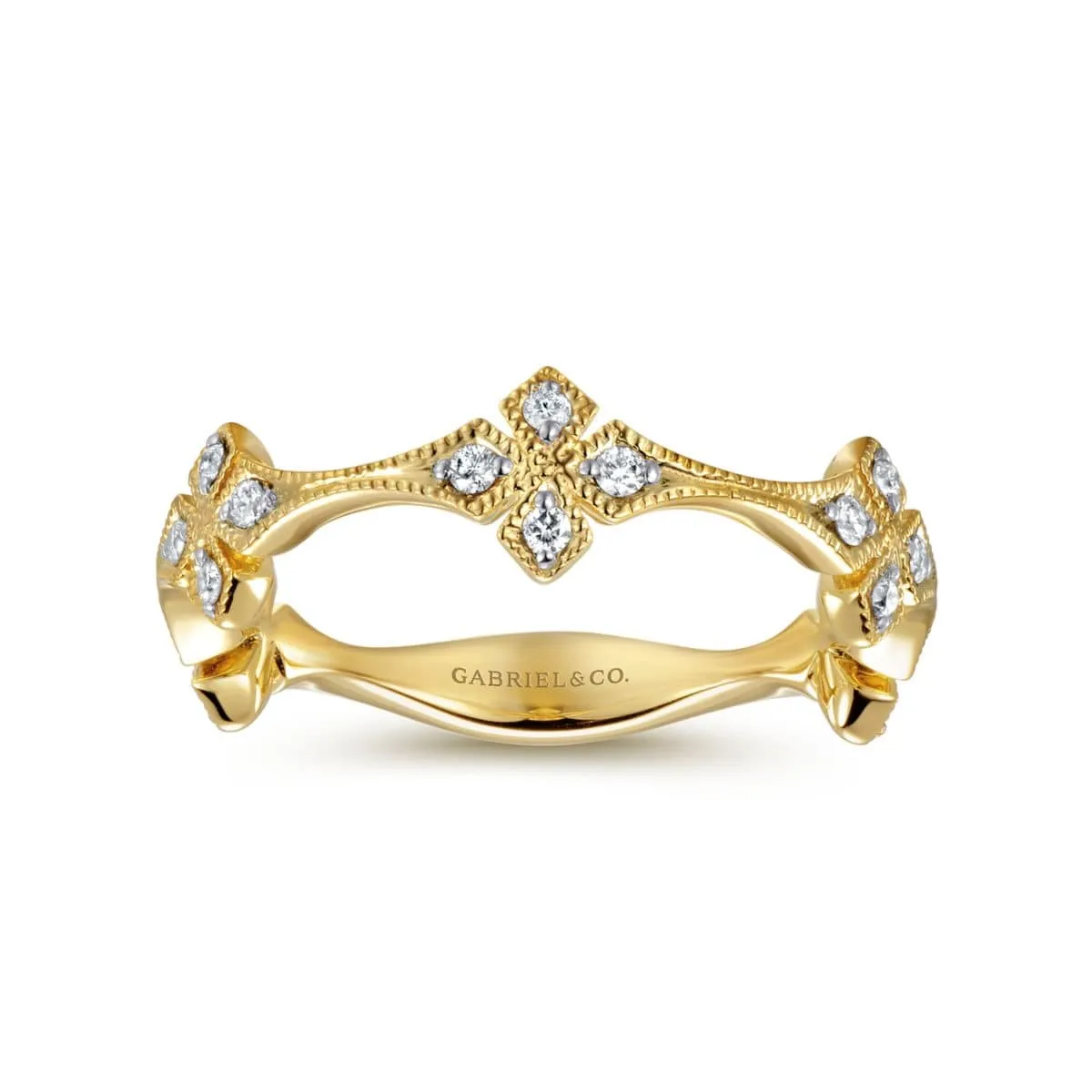 14K Yellow Gold Diamond Floral Station Stackable Ring - LR50891Y45JJ