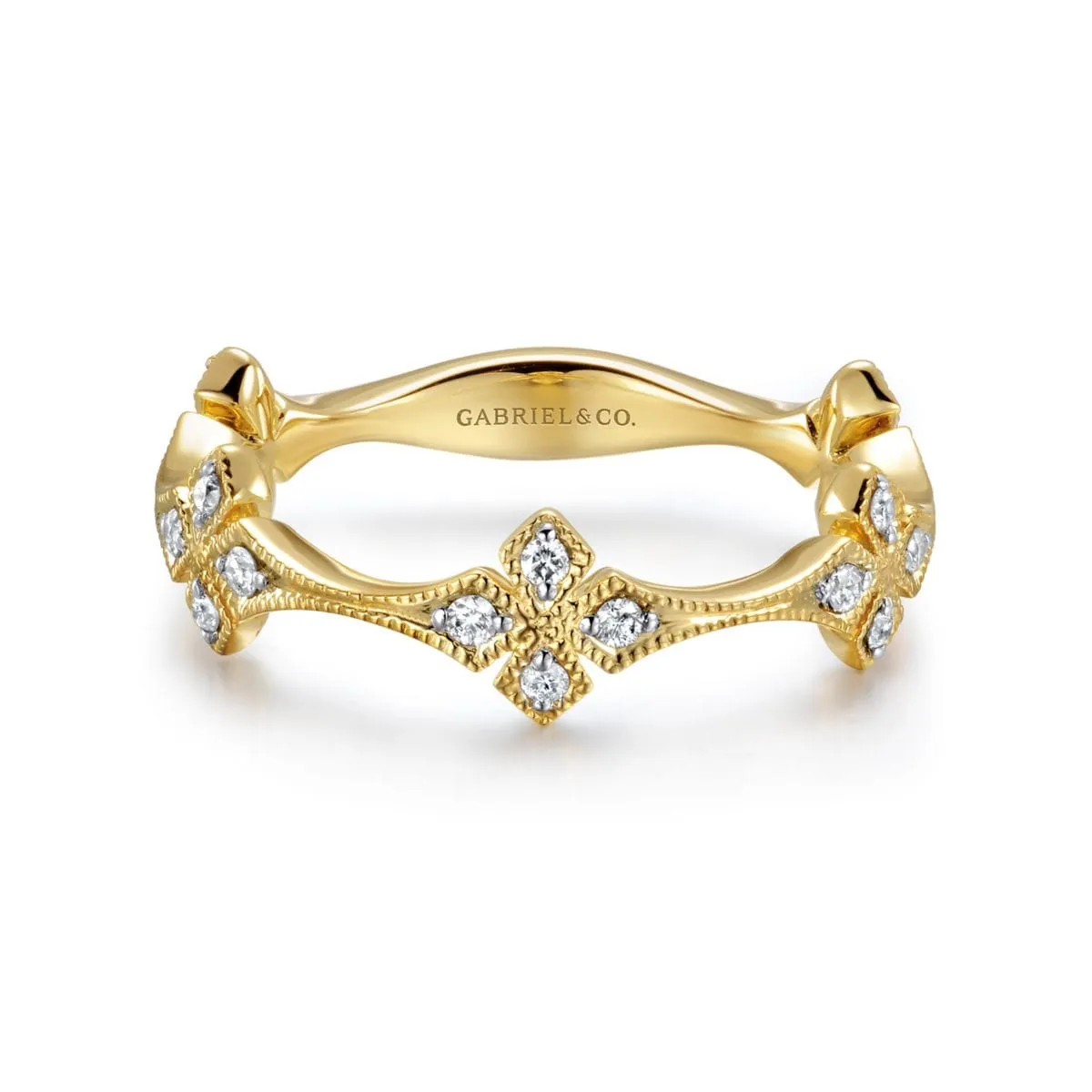 14K Yellow Gold Diamond Floral Station Stackable Ring - LR50891Y45JJ