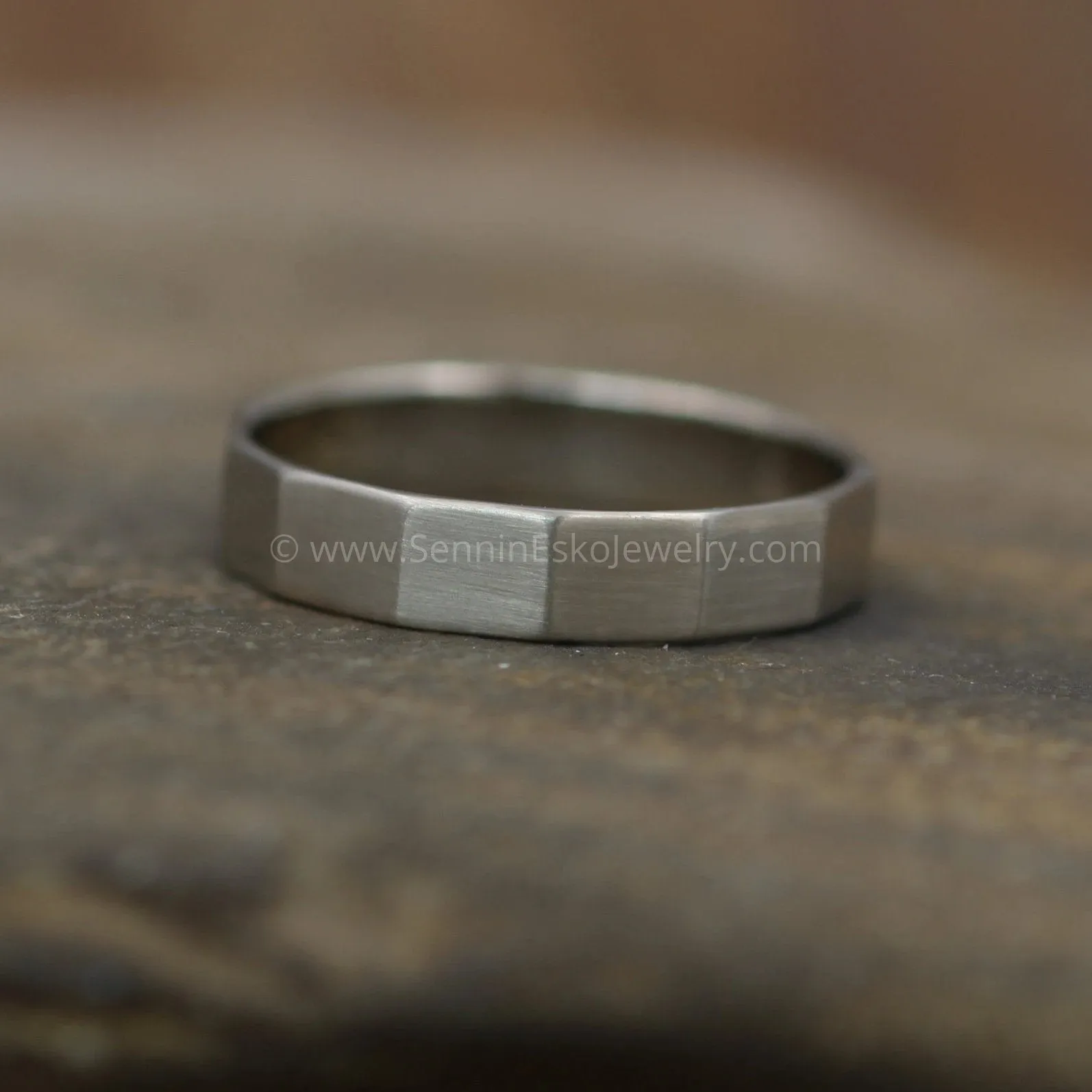 14kt White Gold 4x1mm Faceted Band - Matte Finish