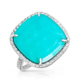 14KT White Gold Diamond Turquoise Doublet Cushion Cut Cocktail Ring