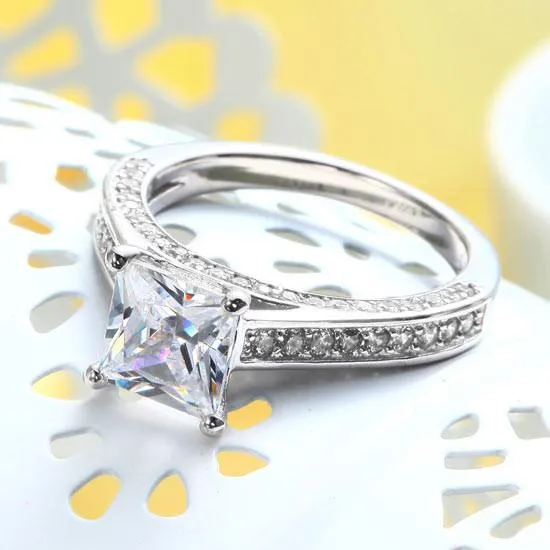 1.5 Carat Princess Cut Simulated Diamond 925 Sterling Silver Wedding Engagement Ring