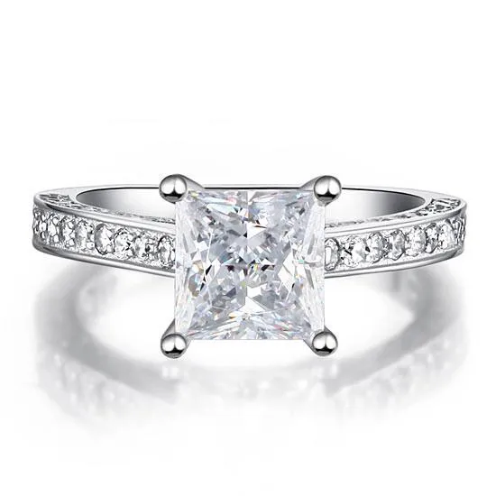 1.5 Carat Princess Cut Simulated Diamond 925 Sterling Silver Wedding Engagement Ring