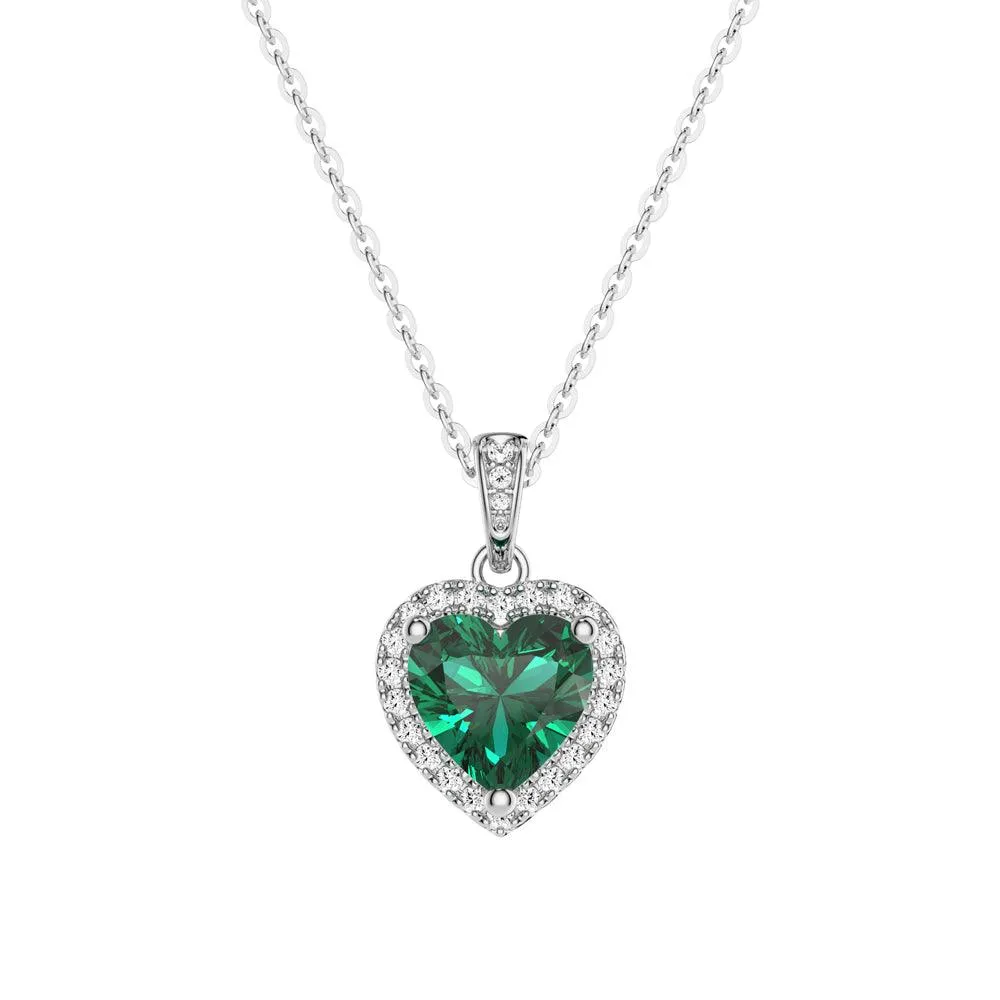 1.68 CT. Heart Emerald and White Sapphire Pendant