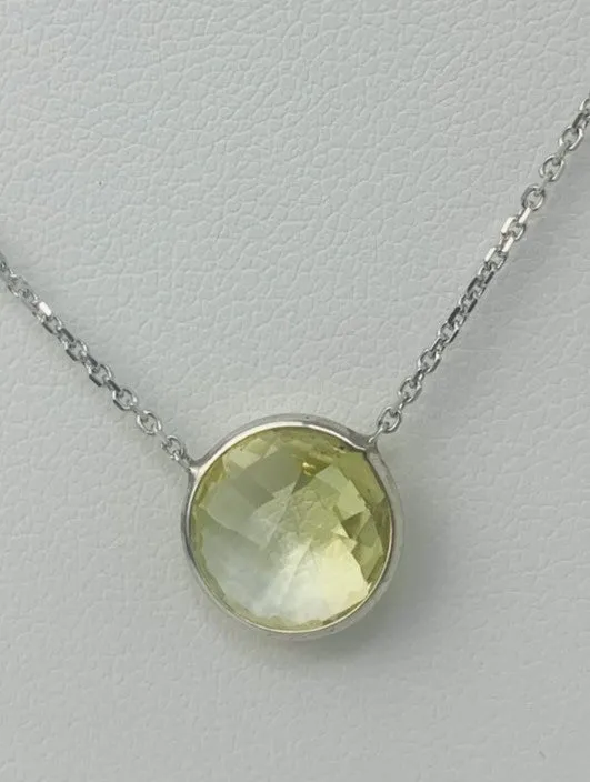 16" 10mm Lemon Quartz Single Bezel Necklace in 14KW - NCK-159-BZGM14W-LQ-16-10