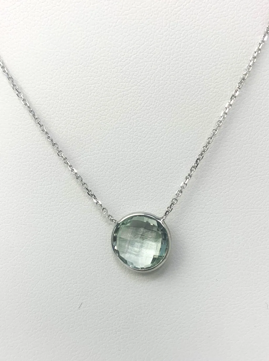 16" 10mm Prasiolite (Green Quartz) Single Bezel Necklace in 14KW - NCK-149-BZGM14W-GQ-16-10