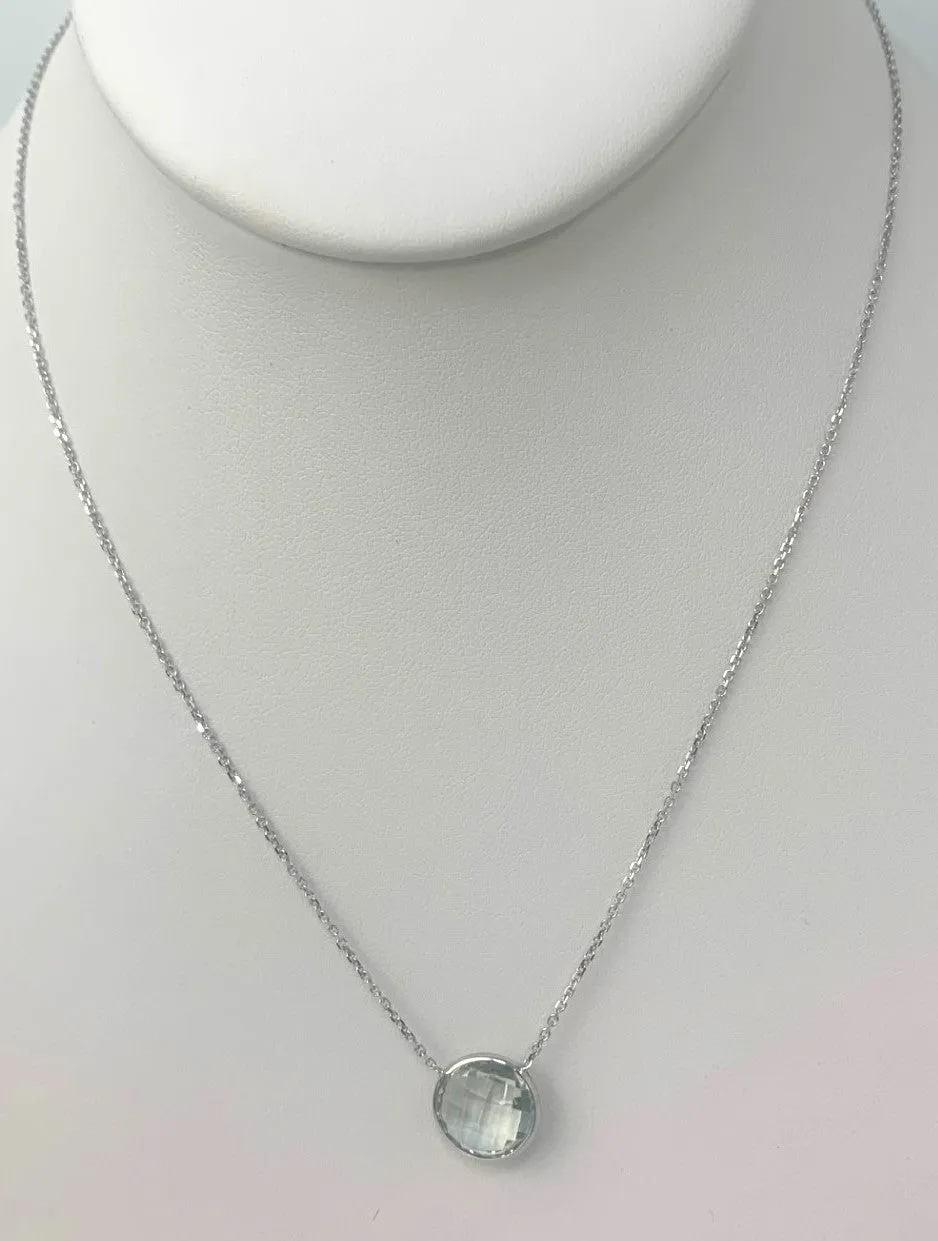 16" 10mm Prasiolite (Green Quartz) Single Bezel Necklace in 14KW - NCK-149-BZGM14W-GQ-16-10