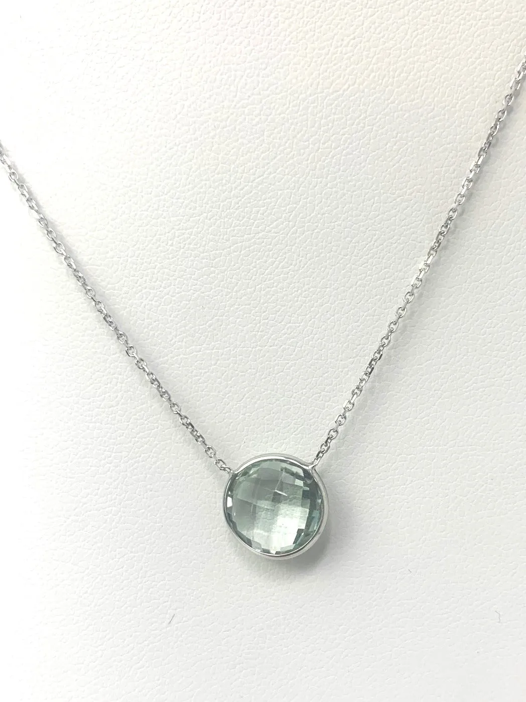 16" 10mm Prasiolite (Green Quartz) Single Bezel Necklace in 14KW - NCK-149-BZGM14W-GQ-16-10