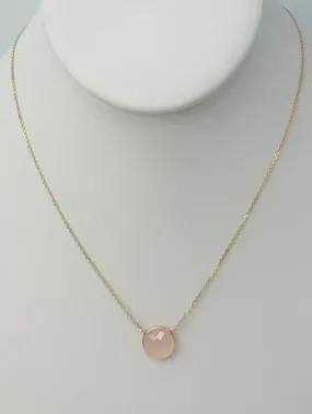 16" 10mm Rose Quartz Single Bezel Necklace in 14KY - NCK-161-BZGM14Y-RQ-16-10