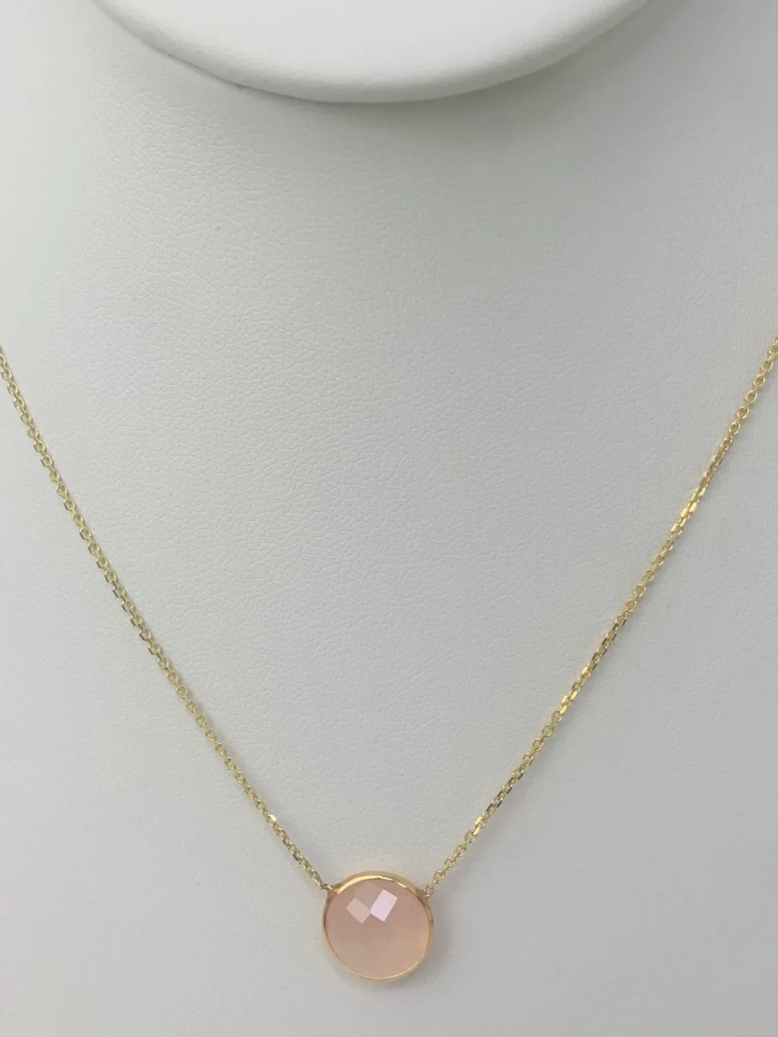 16" 10mm Rose Quartz Single Bezel Necklace in 14KY - NCK-161-BZGM14Y-RQ-16-10