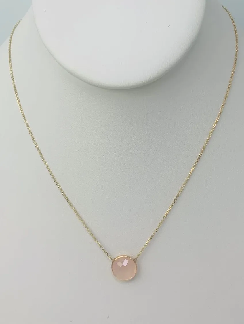 16" 10mm Rose Quartz Single Bezel Necklace in 14KY - NCK-161-BZGM14Y-RQ-16-10