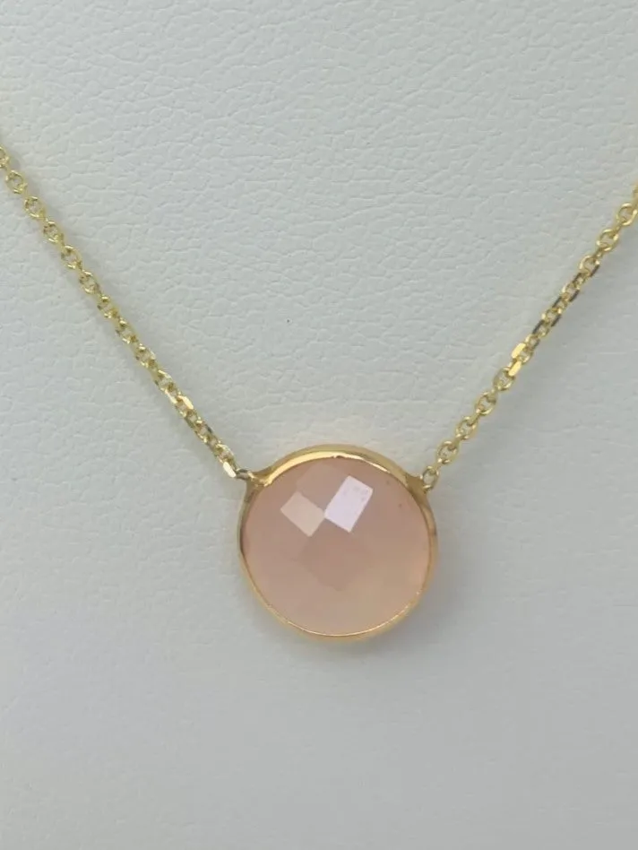 16" 10mm Rose Quartz Single Bezel Necklace in 14KY - NCK-161-BZGM14Y-RQ-16-10