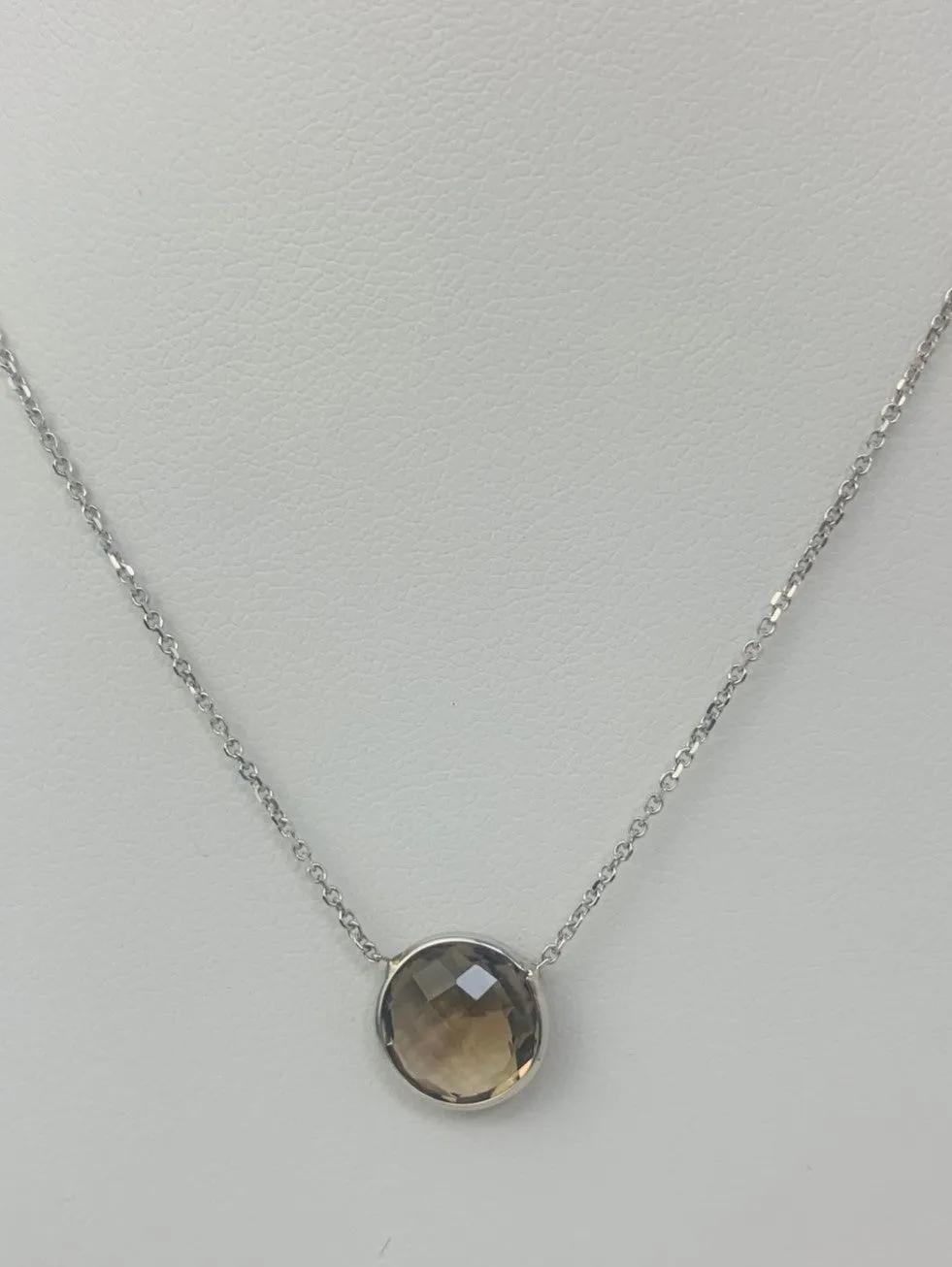 16" 10mm Smokey Quartz Single Bezel Necklace in 14KW - NCK-151-BZGM14W-SQ-16-10