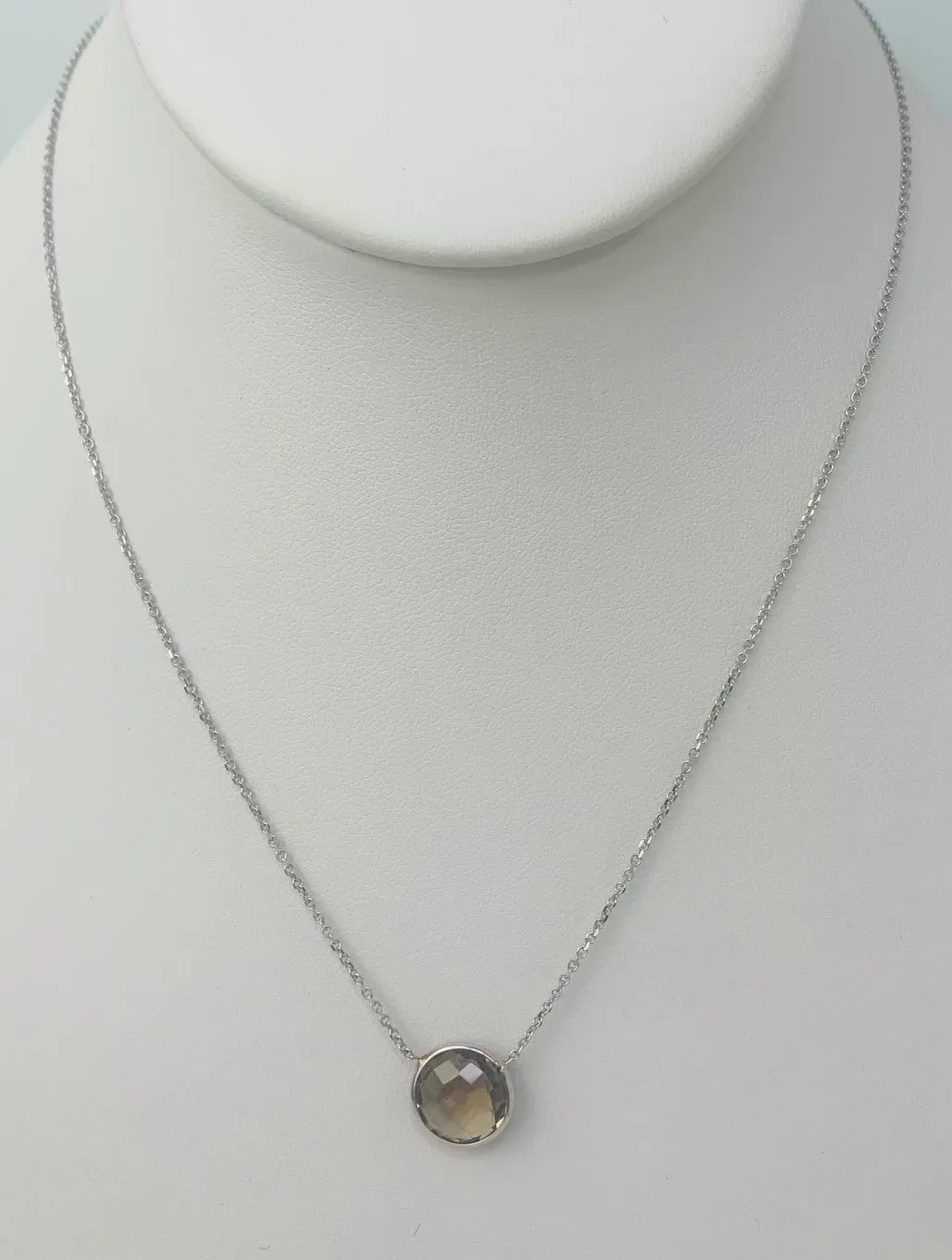 16" 10mm Smokey Quartz Single Bezel Necklace in 14KW - NCK-151-BZGM14W-SQ-16-10