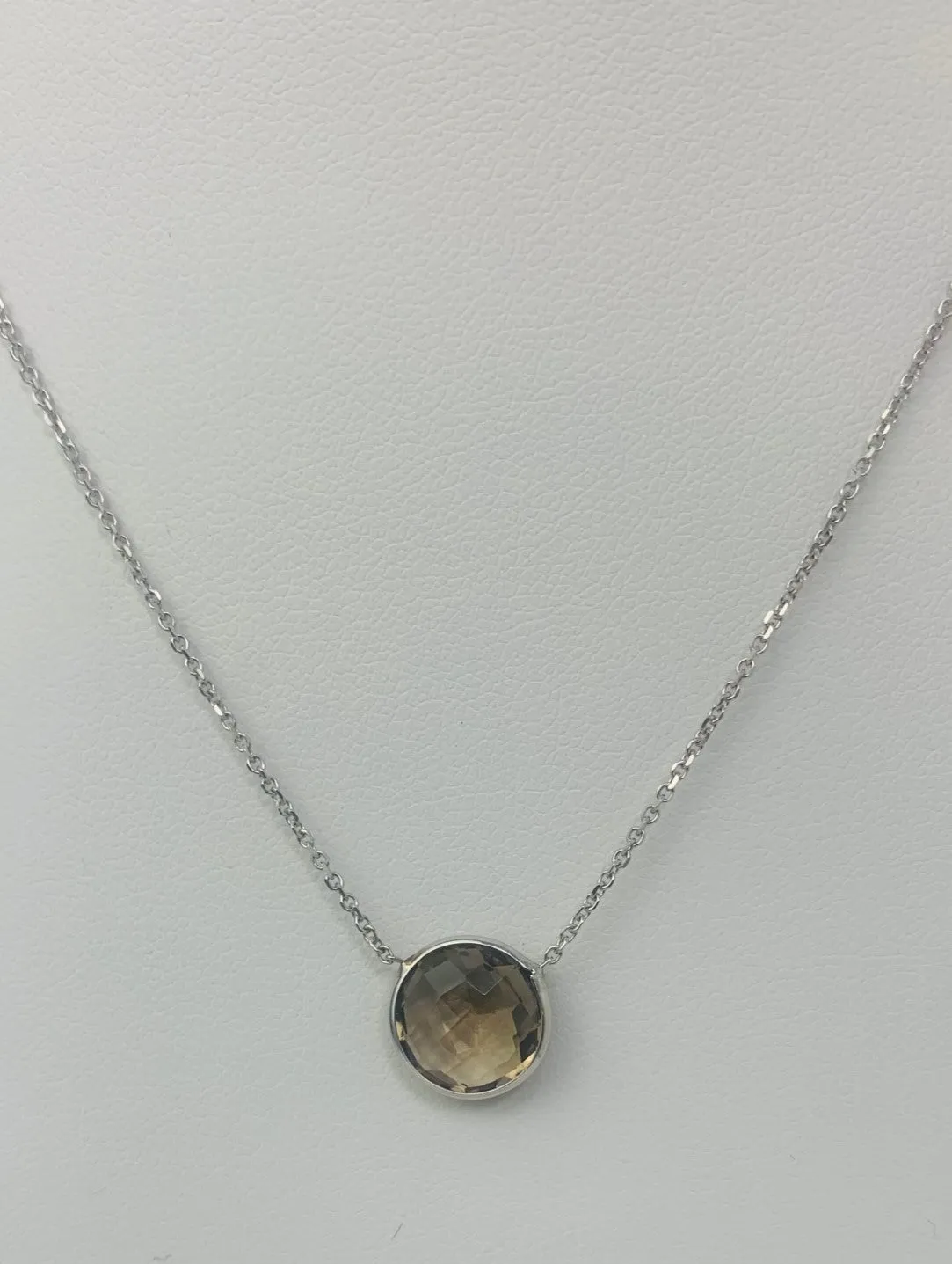 16" 10mm Smokey Quartz Single Bezel Necklace in 14KW - NCK-151-BZGM14W-SQ-16-10