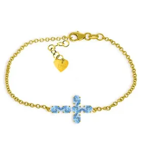 1.7 Carat 14K Solid Yellow Gold Cross Bracelet Natural Blue Topaz