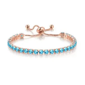 18k Rose Gold 6 Cttw Created Blue Topaz Round Adjustable Tennis Plated Bracelet