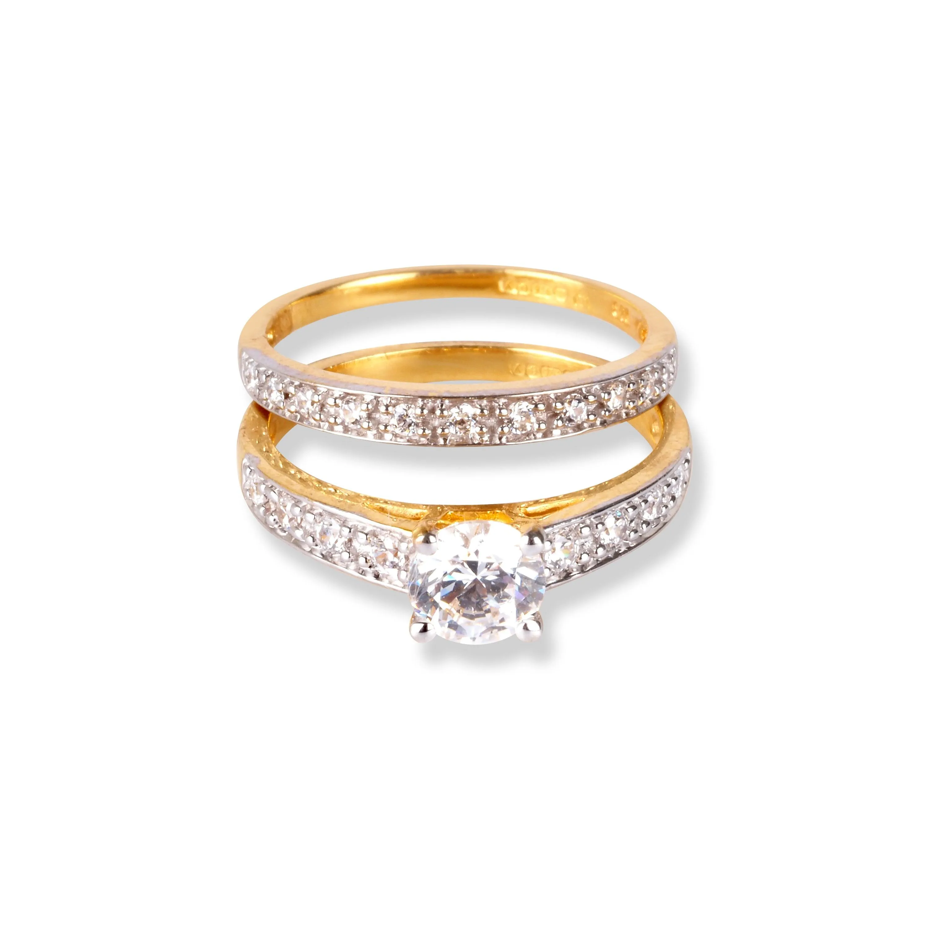 22ct Gold Engagement Ring and Wedding Band Set with Swarovski Zirconia Stones LR-6632