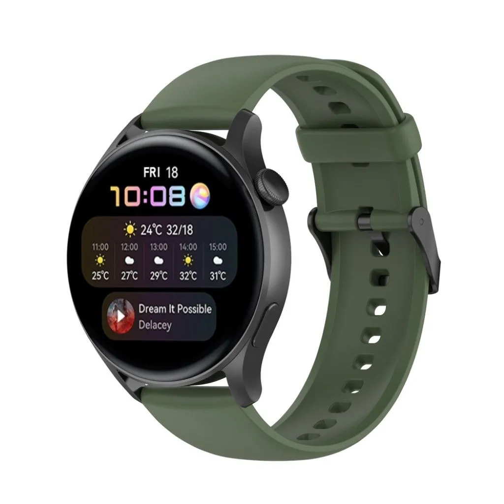 22mm silicone watch strap in stainless steel buckle for Huawei watch - Dark Green